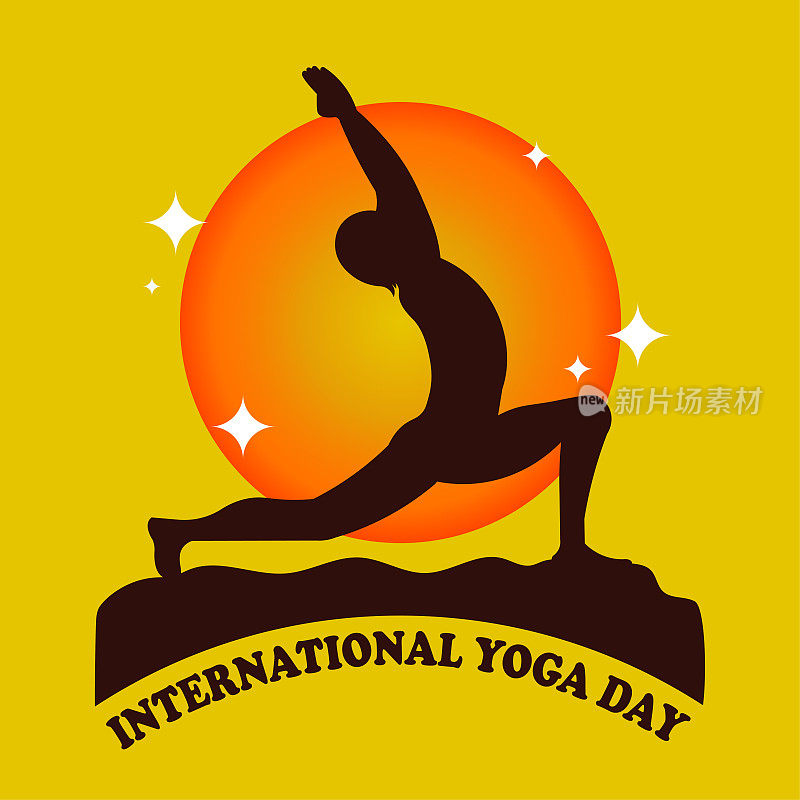 快乐国际瑜伽日6月21日海报logo背景Virabhadrasana Warrior Pose体式矢量设计
